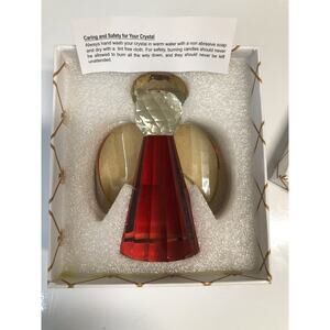 Simon Design Clear Red Amber Crystal Angel Gift Paperweight Figurine 4.5" New